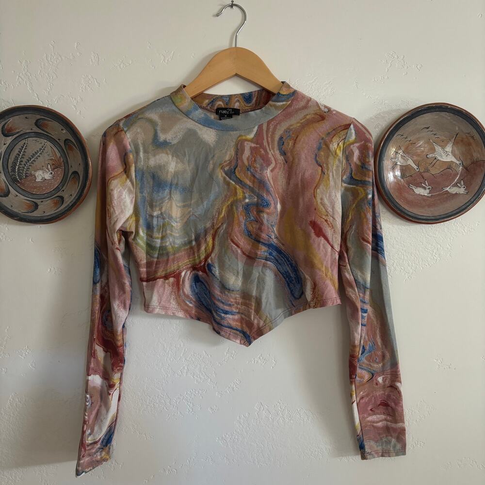 Marble Multicolor Long Sleeve Crop Top